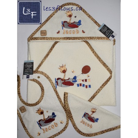 Girafe et Avion Serviette Capuchon Brodée et Personnalisée DOU-070