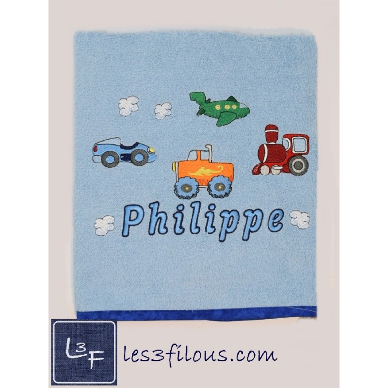 Transport Camion Train Auto Drap de Bain Brodé et Personnalisé DRA-018