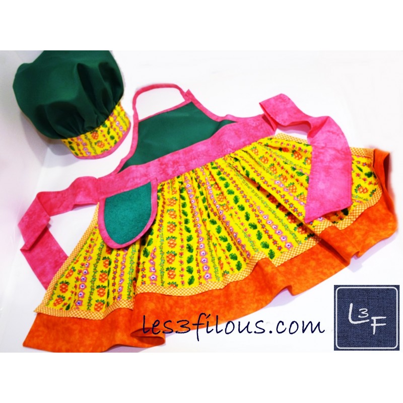 Tablier et toque Ananas personnalisé pour enfant prêt à broder TCC-007