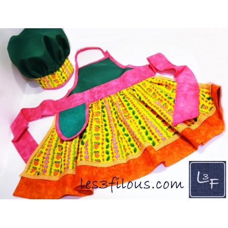 Tablier et toque Ananas personnalisé pour enfant prêt à broder TCC-007