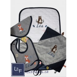 Ours Renard Foret Couverture Ultra-Douce Brodée et Personnalisée CUD-092