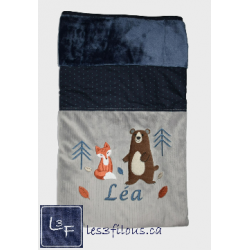Ours Renard Foret Couverture Ultra-Douce Brodée et Personnalisée CUD-092