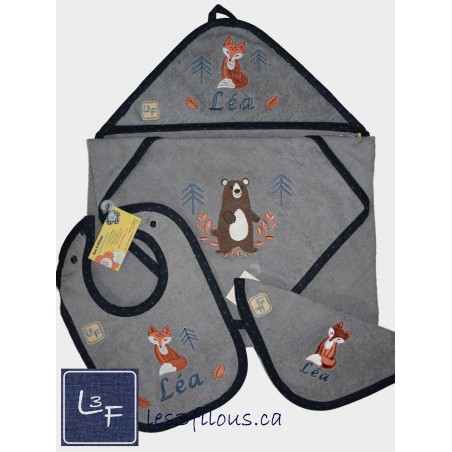 Renard Ours Foret Serviette Capuchon Brodée et Personnalisée DOU-071