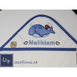 Baleine Serviette Capuchon Brodée et Personnalisée DOU-072