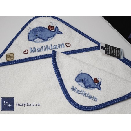 Baleine Serviette Capuchon Brodée et Personnalisée DOU-072