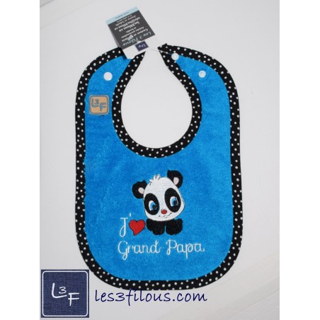 Panda J'aime Grand-Papa BAVETTE BRODÉE ET PERSONNALISÉE BAV-054