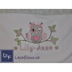 Hibou Couverture Ultra-Douce Brodée et Personnalisée CUD-093