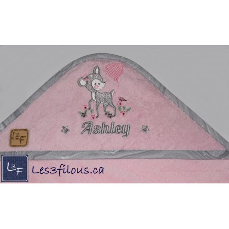 Faon Bambi Renard Foret Serviette Capuchon Brodée et Personnalisée DOU-074