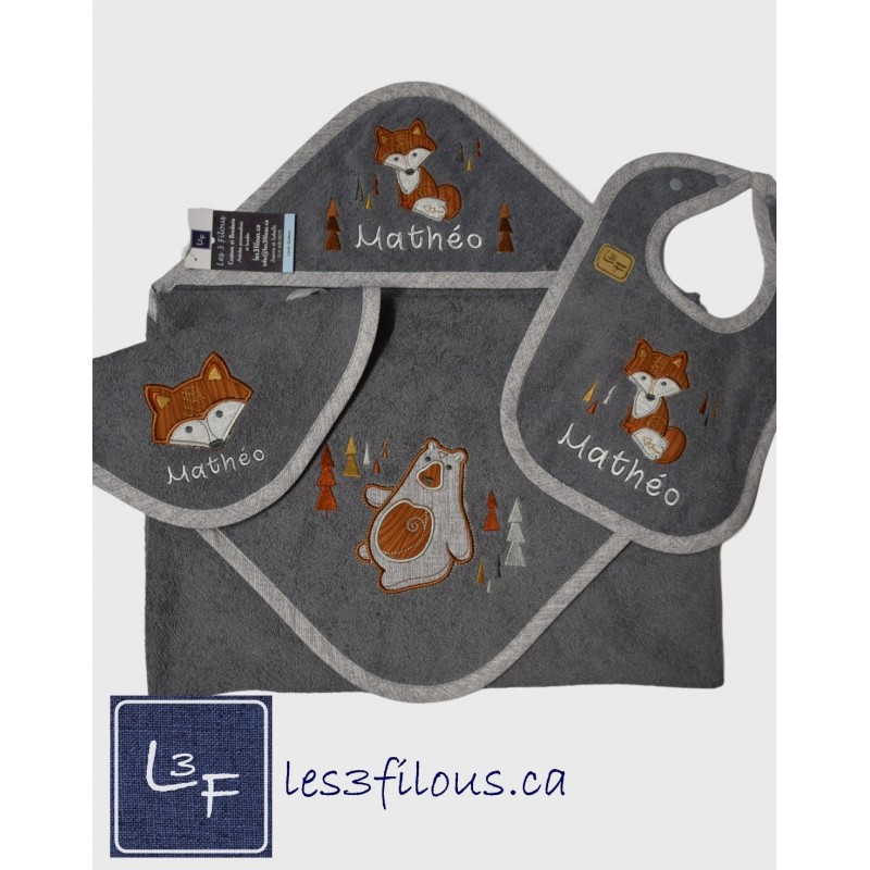 Renard Ours Serviette Capuchon Brodée et Personnalisée DOU-075