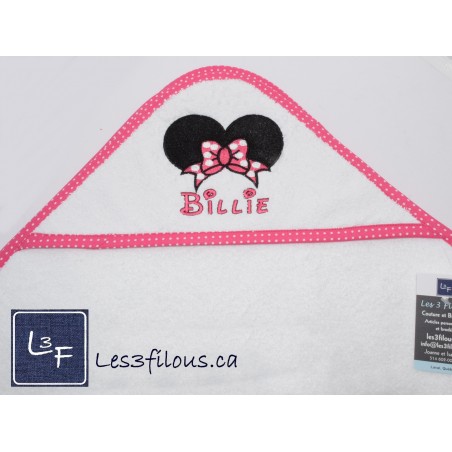 Souris Minnie Serviette Capuchon Brodée et Personnalisée DOU-017