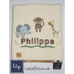 Zoo Singe Girafe Elephant Drap de Bain Brodé et Personnalisé DRA-017