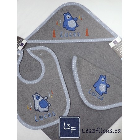 Ours Serviette Capuchon Brodée et Personnalisée DOU-077
