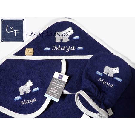 Ours Polaire Serviette Capuchon Brodée et Personnalisée DOU-079