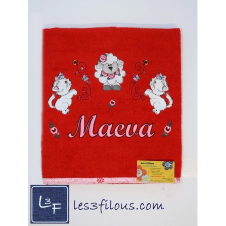 Chats et Mouton Drap de Bain Brodé et Personnalisé DRA-003