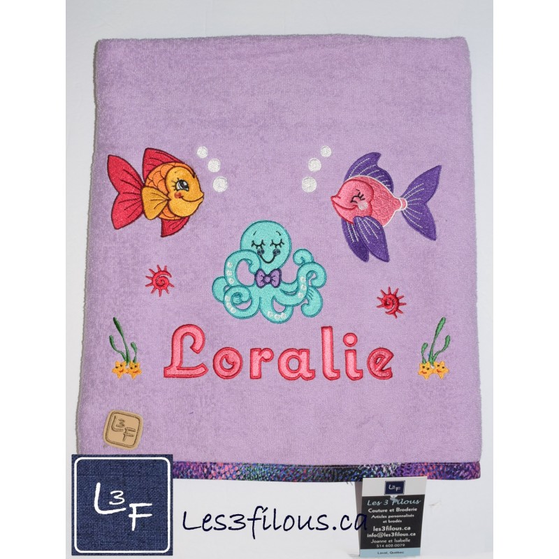 Poissons Pieuvre Drap de Bain Brodé et Personnalisé DRA-050