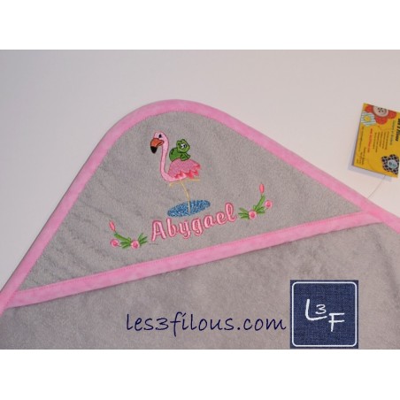 Flamant grenouille Serviette Capuchon Brodée et Personnalisée DOU-085