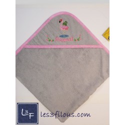 Flamant grenouille Serviette Capuchon Brodée et Personnalisée DOU-085