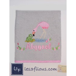 Flamant grenouille Serviette Capuchon Brodée et Personnalisée DOU-085