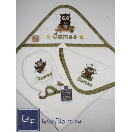 Maman Hibou Serviette Capuchon Brodée et Personnalisée DOU-034