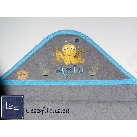 Pieuvre Serviette Capuchon Brodée et Personnalisée DOU-083