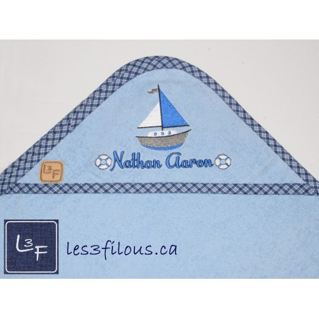Voilier Nautique Serviette Capuchon Brodée et Personnalisée DOU-062