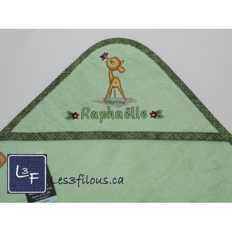 Faon Bambi Chevreuil Serviette Capuchon Brodée et Personnalisée DOU-009