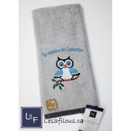 Hibou Chouette Essuie-mains Brodé et Personnalisé ESS-023