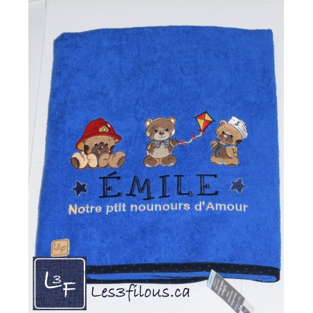 Oursons nounours Drap de Bain Brodé et Personnalisé DRA-163