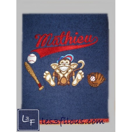 Singe Baseball Drap de Bain Brodé et Personnalisé DRA-076