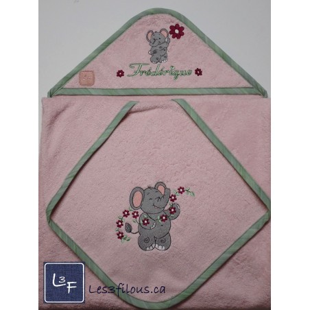 Elephant Serviette Capuchon Brodée et Personnalisée DOU-087