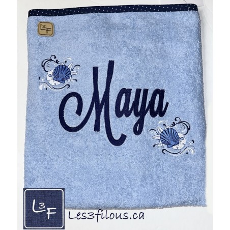 Coquillages Prénom Initial Logo Drap de Bain Brodé et Personnalisé DRA-166