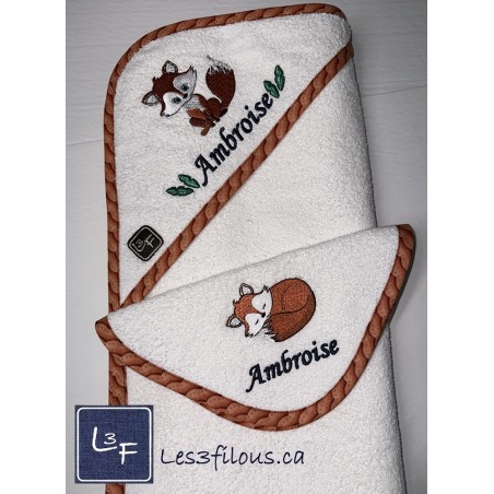 Renard Serviette Capuchon Brodée et Personnalisée DOU-088