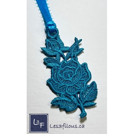 Signet Marque page en dentelle en forme de Rose couleur Turquoise DIV-113