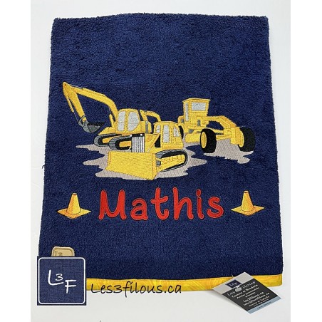 Pelles Mécaniques Construction Camion Drap de Bain Brodé et Personnalisé DRA-051