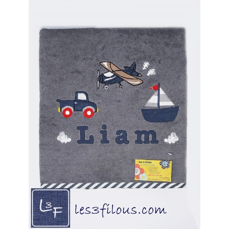Transport Camion Avion Bateau Drap de Bain Brodé et Personnalisé DRA-091