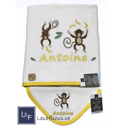 Petits Singes Drap de Bain Brodé et Personnalisé DRA-015