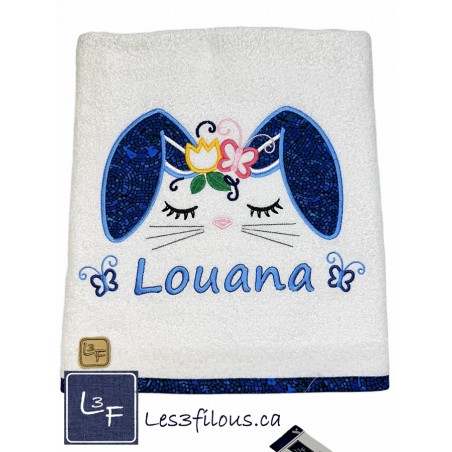 Lapin lapine Drap de Bain Brodé et Personnalisé DRA-025