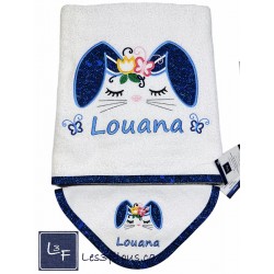 Lapin lapine Drap de Bain Brodé et Personnalisé DRA-025