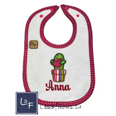 Cactus Bavette Brodé et Personnalisé BAV-064