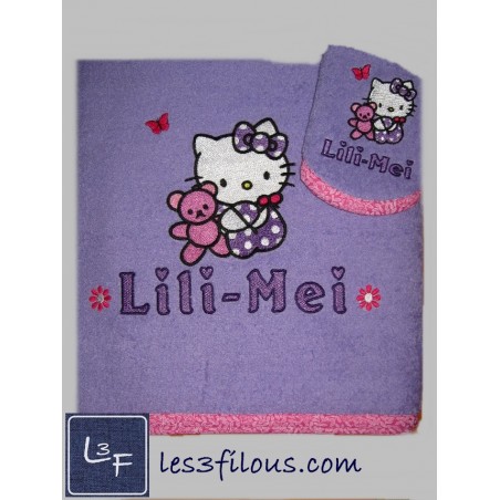 Hello Kitty Ourson Drap de Bain Brodé et Personnalisé DRA-112