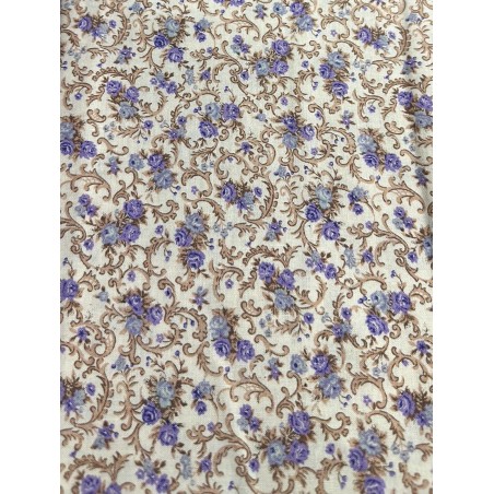 Fleurs Champêtres mauves sur fond crème TIS-0998