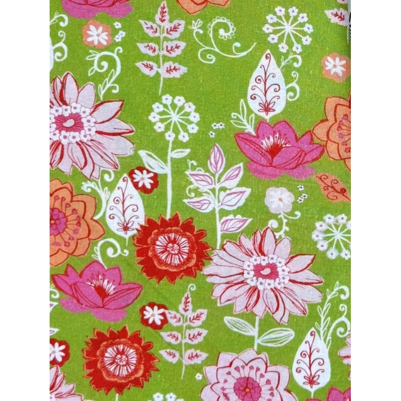 Fleurs Fond vert Pomme TIS-1025