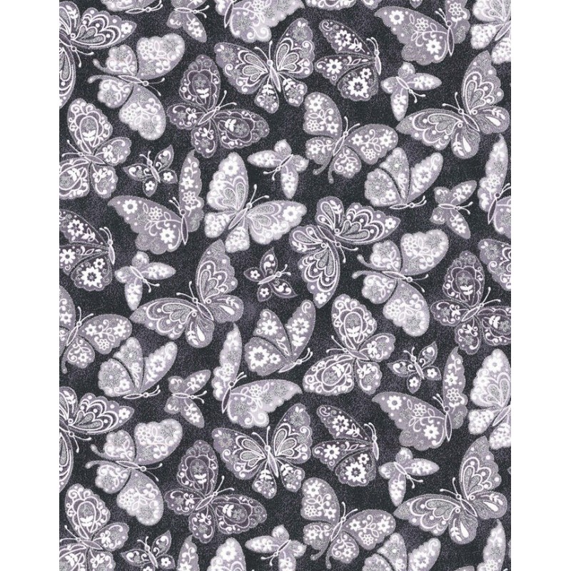 Papillons Gris Noir avec Paillettes Argentées TIS-1766*