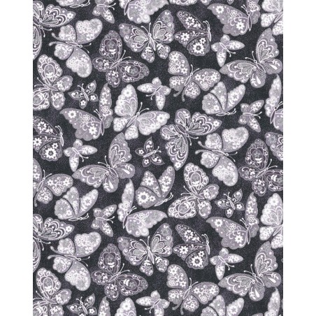 Papillons Gris Noir avec Paillettes Argentées TIS-1766*