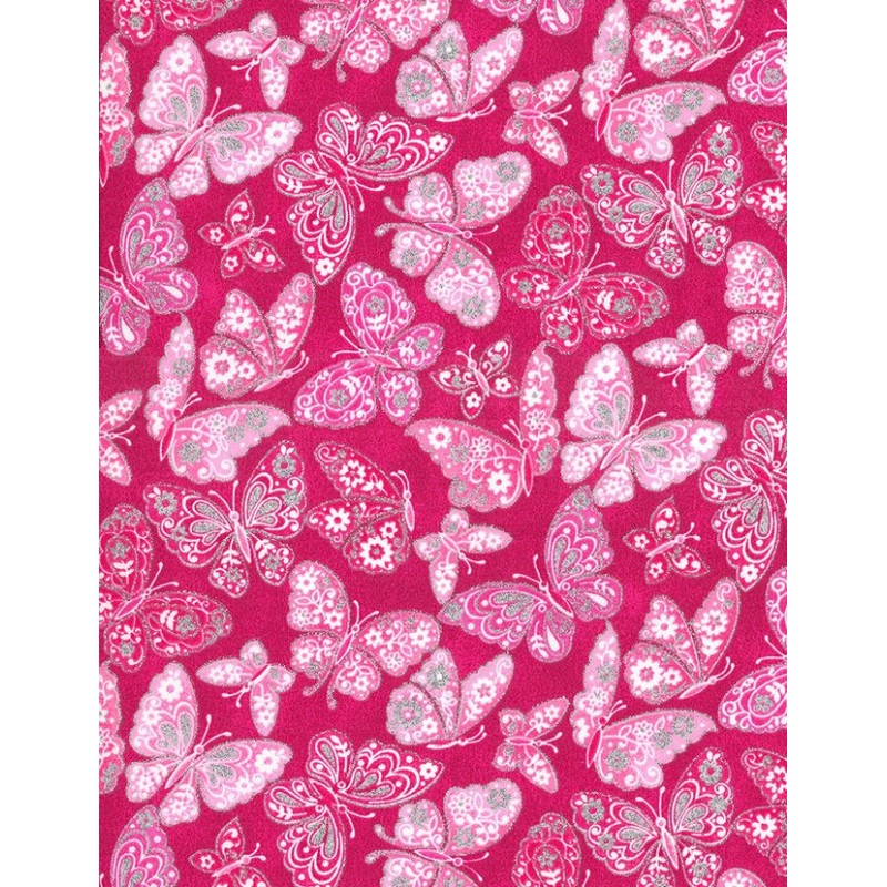 Papillons Roses avec Paillettes Argentées TIS-1768*