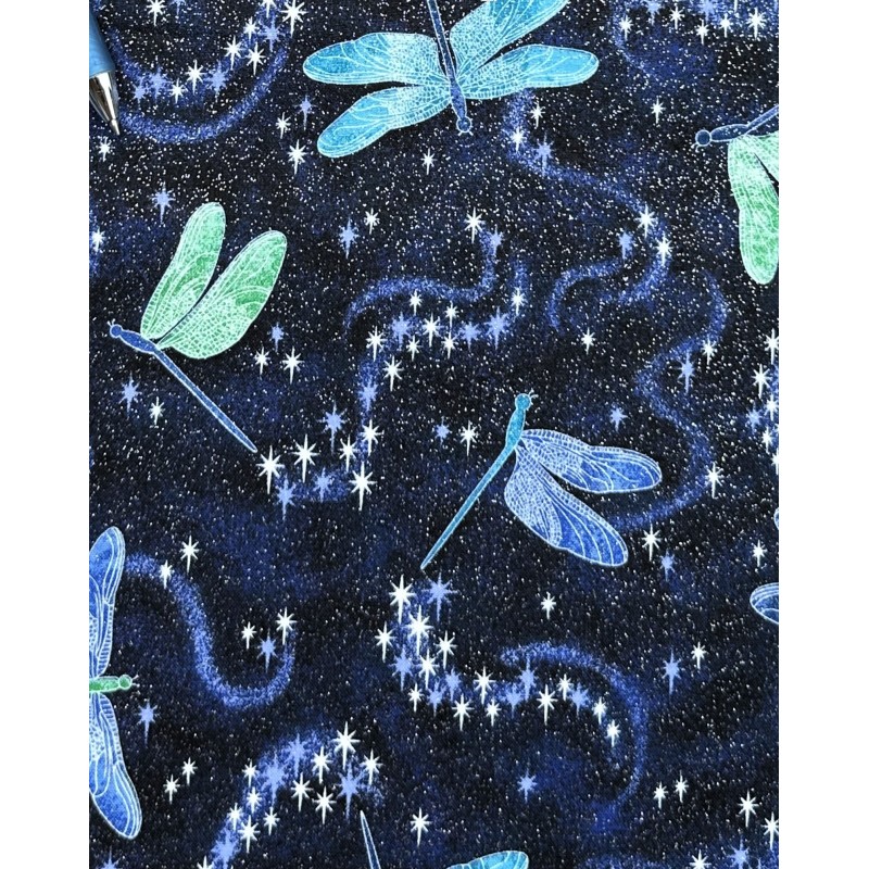 Libellule avec brillants argent sur fond bleu nuit TIS-1364*