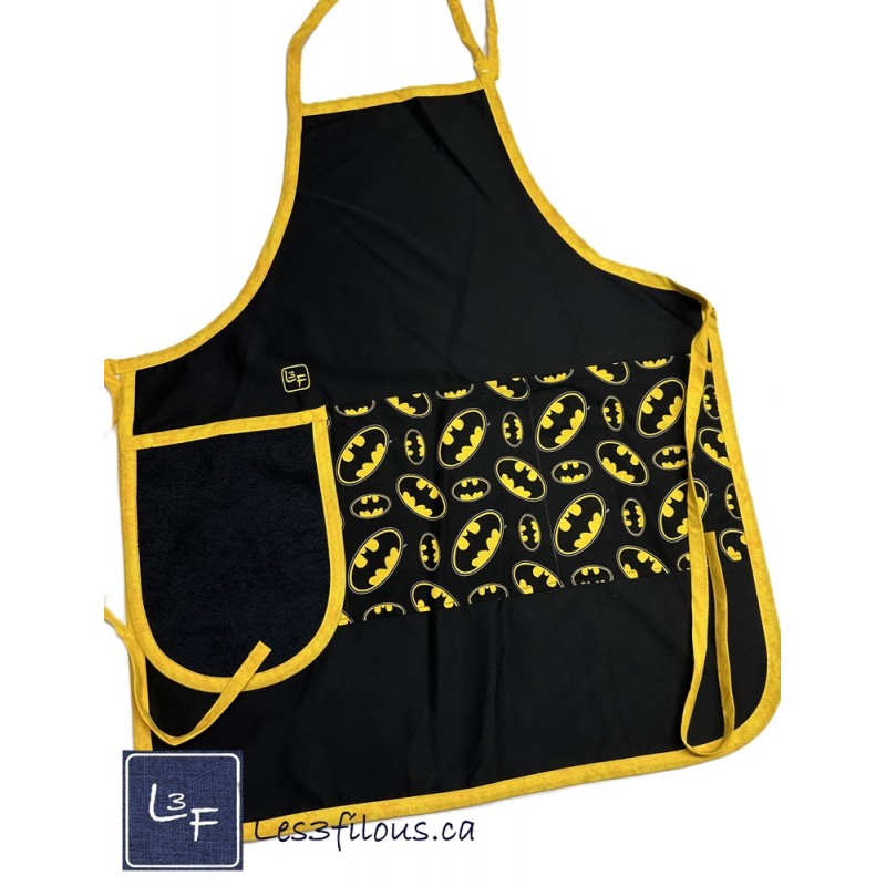 Super Héros Batman Tablier Adulte avec Essuie-mains Couleur Noire Prêt à Broder TEM-155P