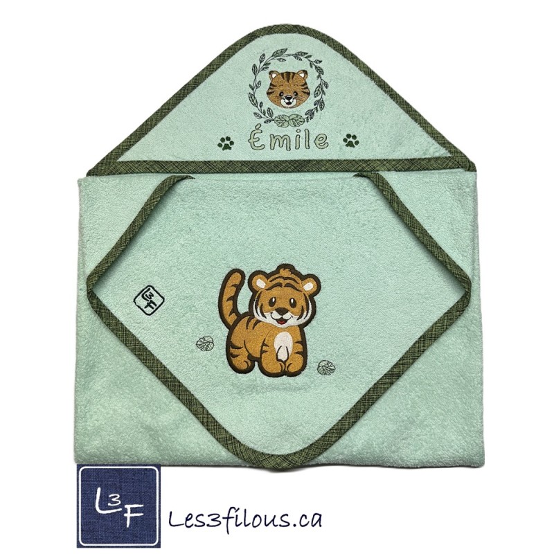 Tigre Serviette Capuchon Brodée et Personnalisée DOU-007