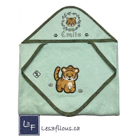 Tigre Serviette Capuchon Brodée et Personnalisée DOU-007