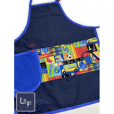 Ecole Autobus Scolaire Tablier Essuie-mains Adulte Unisexe Couleur Bleu Noir TEM-012P